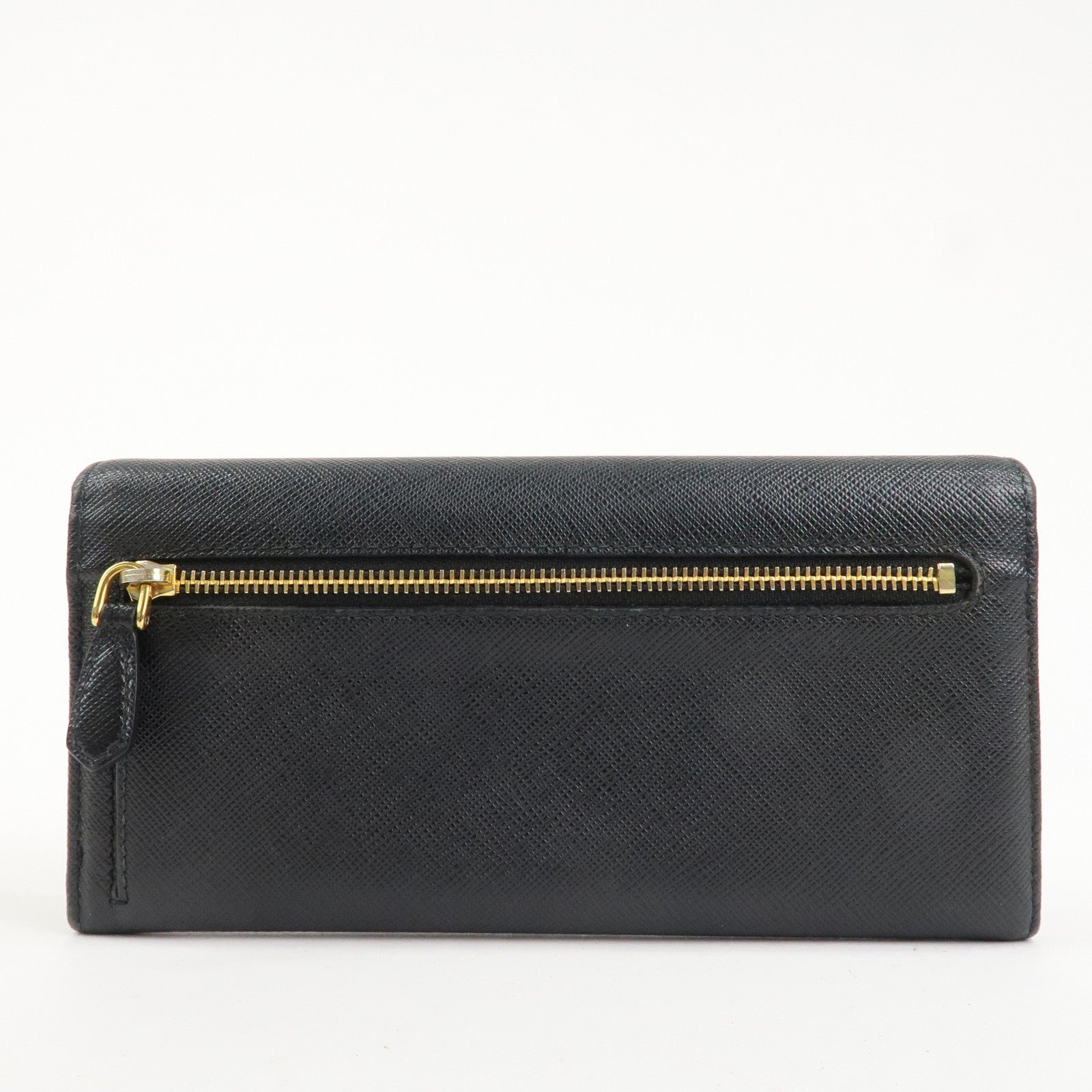 prada saffiano leather flap bi fold long wallet black gold 1mh132 used prada saffiano leather flap bi fold long wallet black gold 1mh132 used