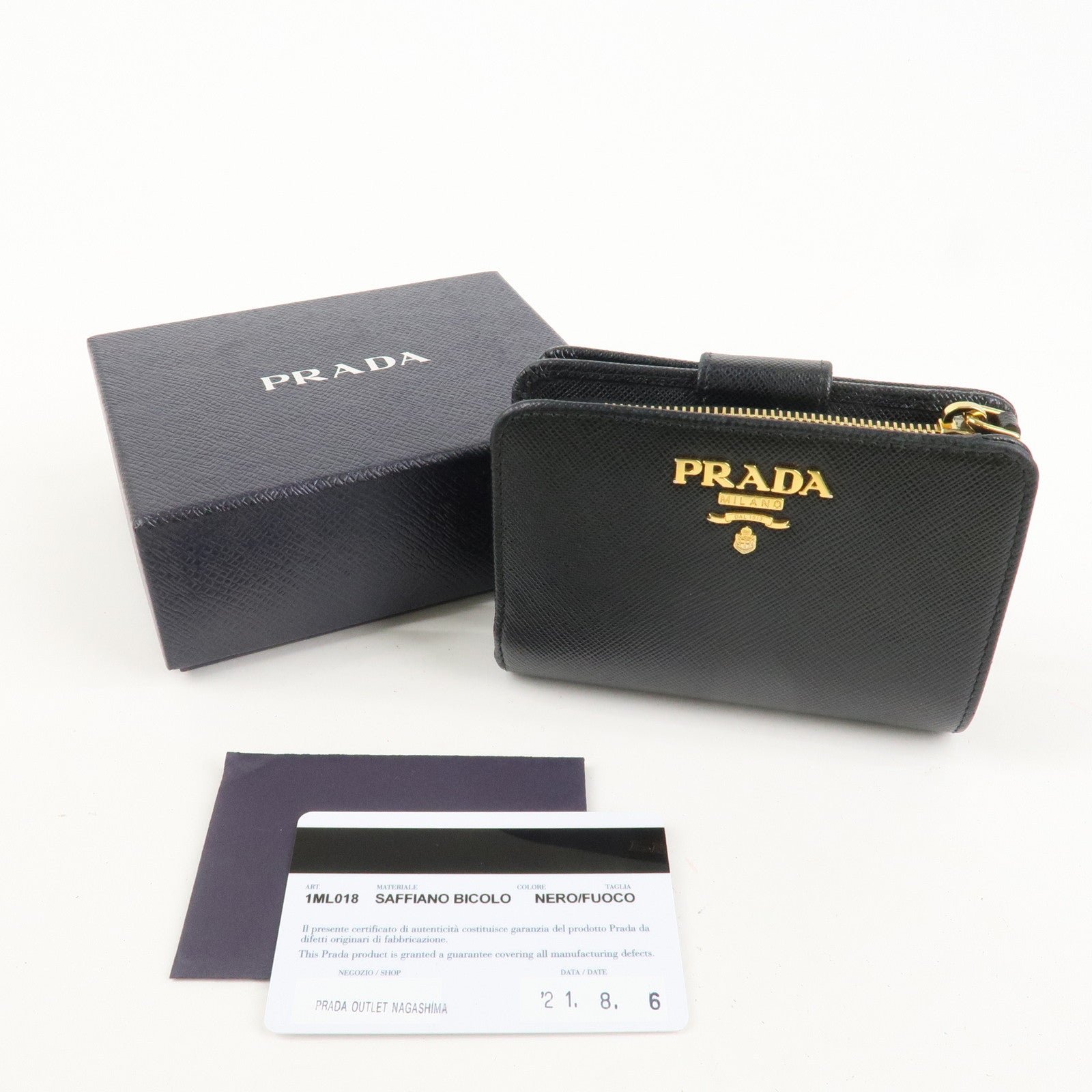 prada saffiano leather bi fold wallet black red gold 1ml018 used prada saffiano leather bi fold wallet black red gold 1ml018 used