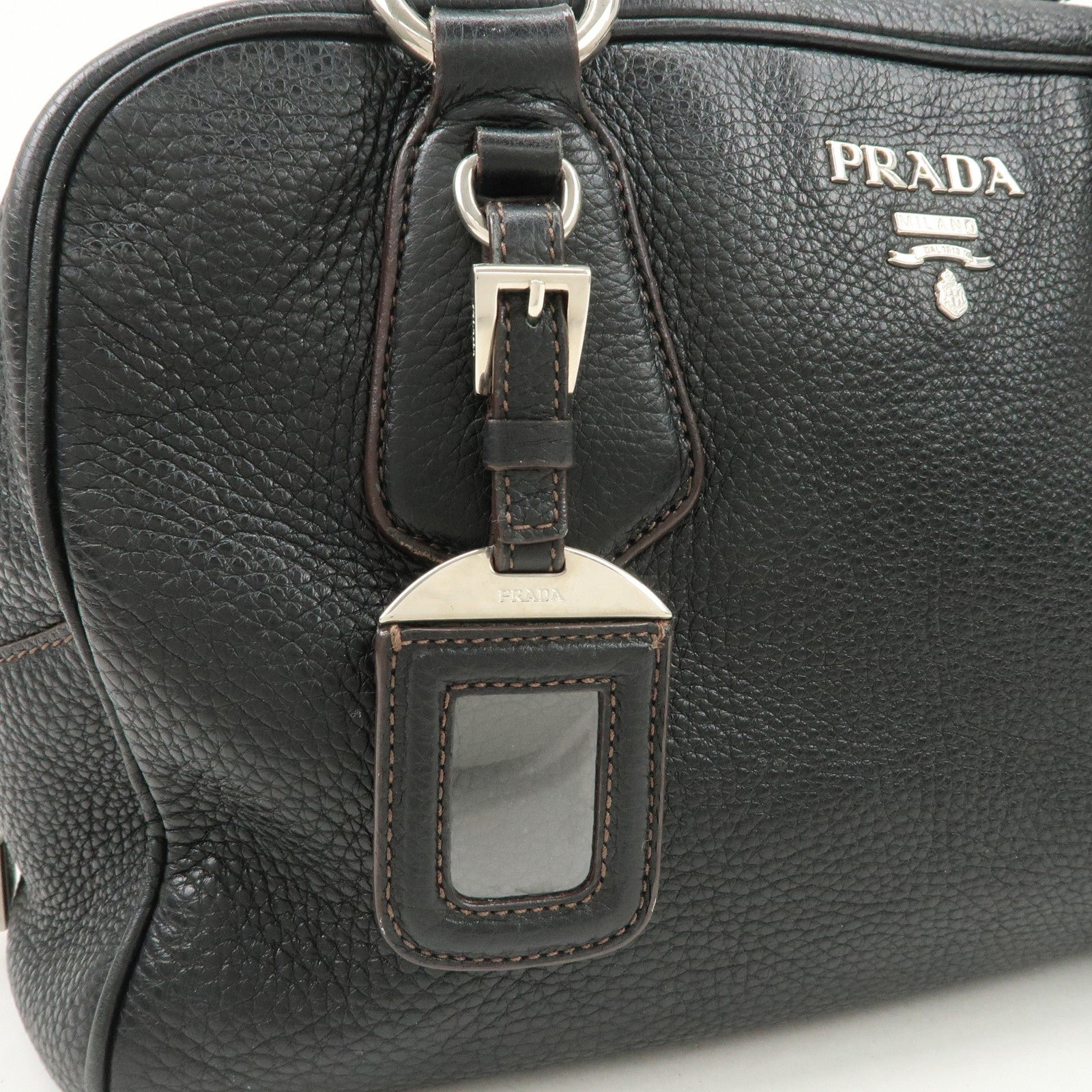 prada logo leather hand bag mini boston bag black bl0471 used prada logo leather hand bag mini boston bag black bl0471 used