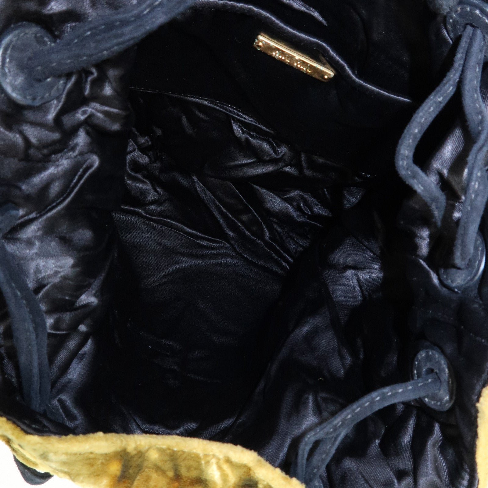 miu miu satin velour suede shoulder bag drawstring bag gold black used miu miu satin velour suede shoulder bag drawstring bag gold black used
