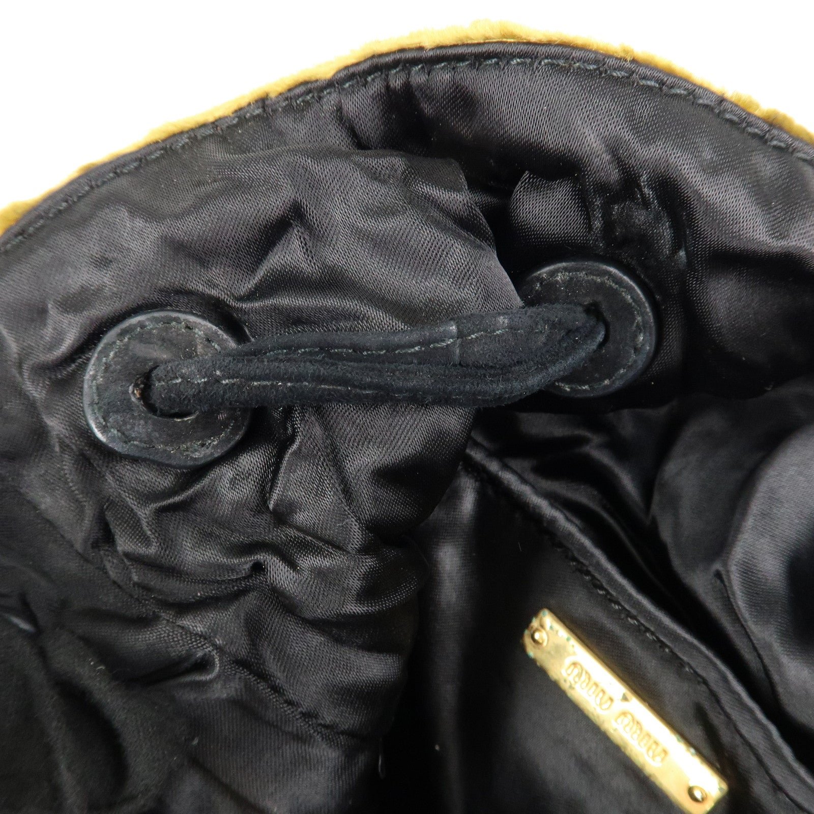 miu miu satin velour suede shoulder bag drawstring bag gold black used miu miu satin velour suede shoulder bag drawstring bag gold black used