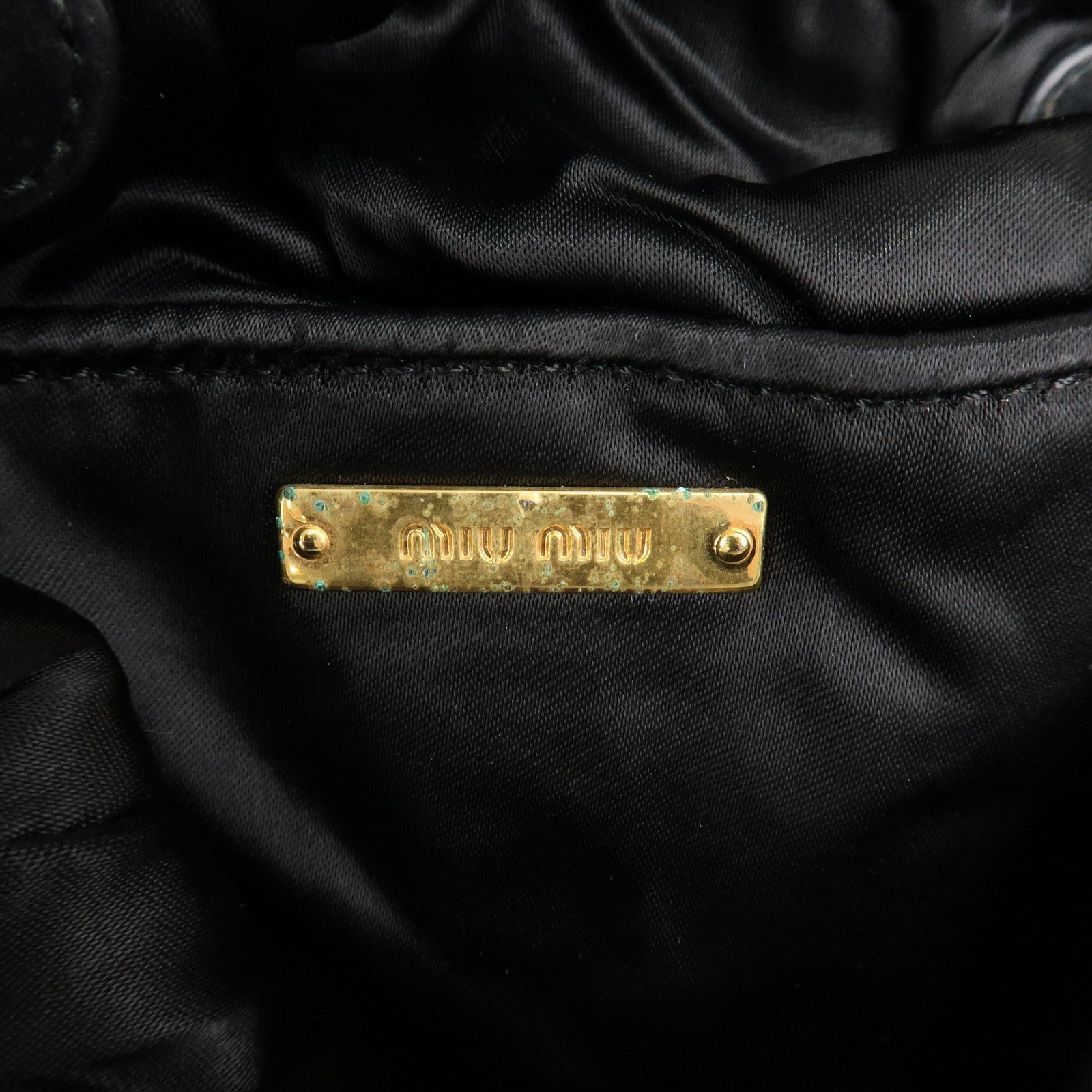 miu miu satin velour suede shoulder bag drawstring bag gold black used miu miu satin velour suede shoulder bag drawstring bag gold black used
