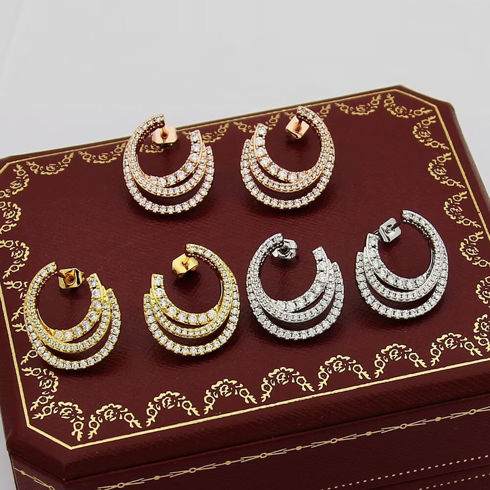 etincelle de cartier hoop earrings, triple row, paved etincelle de cartier hoop earrings, triple row, paved