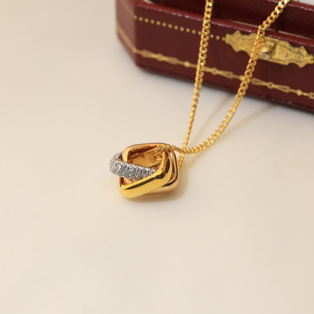 trinity pendant, cushion shaped, half paved trinity pendant, cushion shaped, half paved